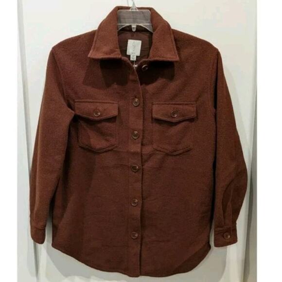 Joie Fleece Shacket Chocolate Brown L Cozy Neutral Minimalist Capsule Wardrobe - Picture 1 of 6